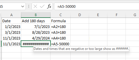 I am trying to calculate a date based on a given date 180 days