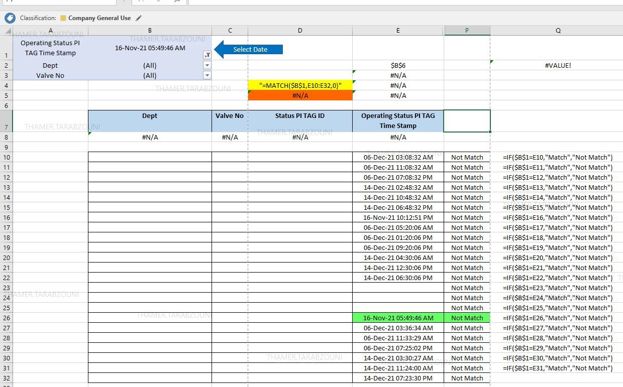 Unable to use the Excel Match Formula to get the Row Number for