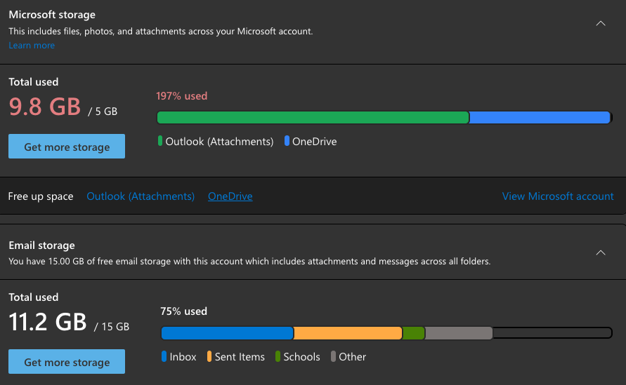 microsoft free email storage