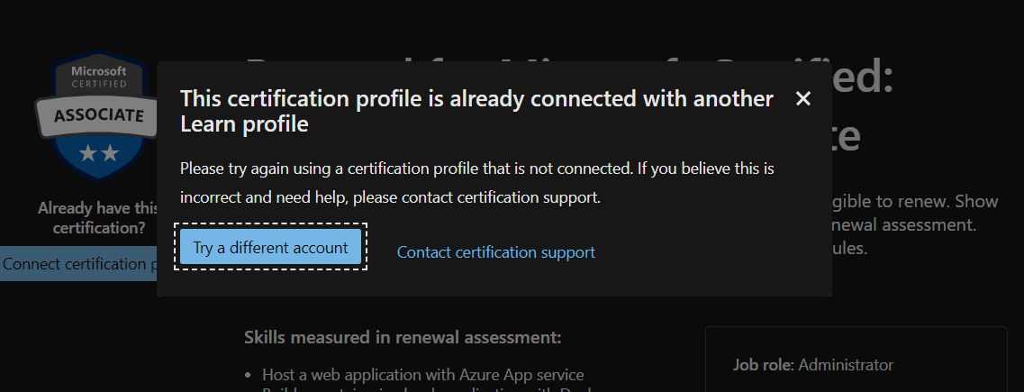 This Certification Profile Is Already Connected With Another Learn ...