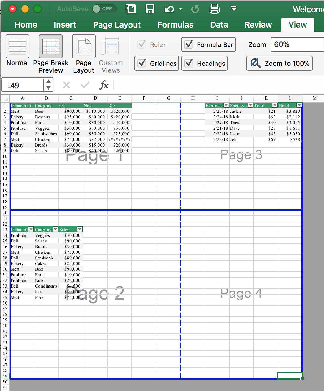 page break preview in excel for mac