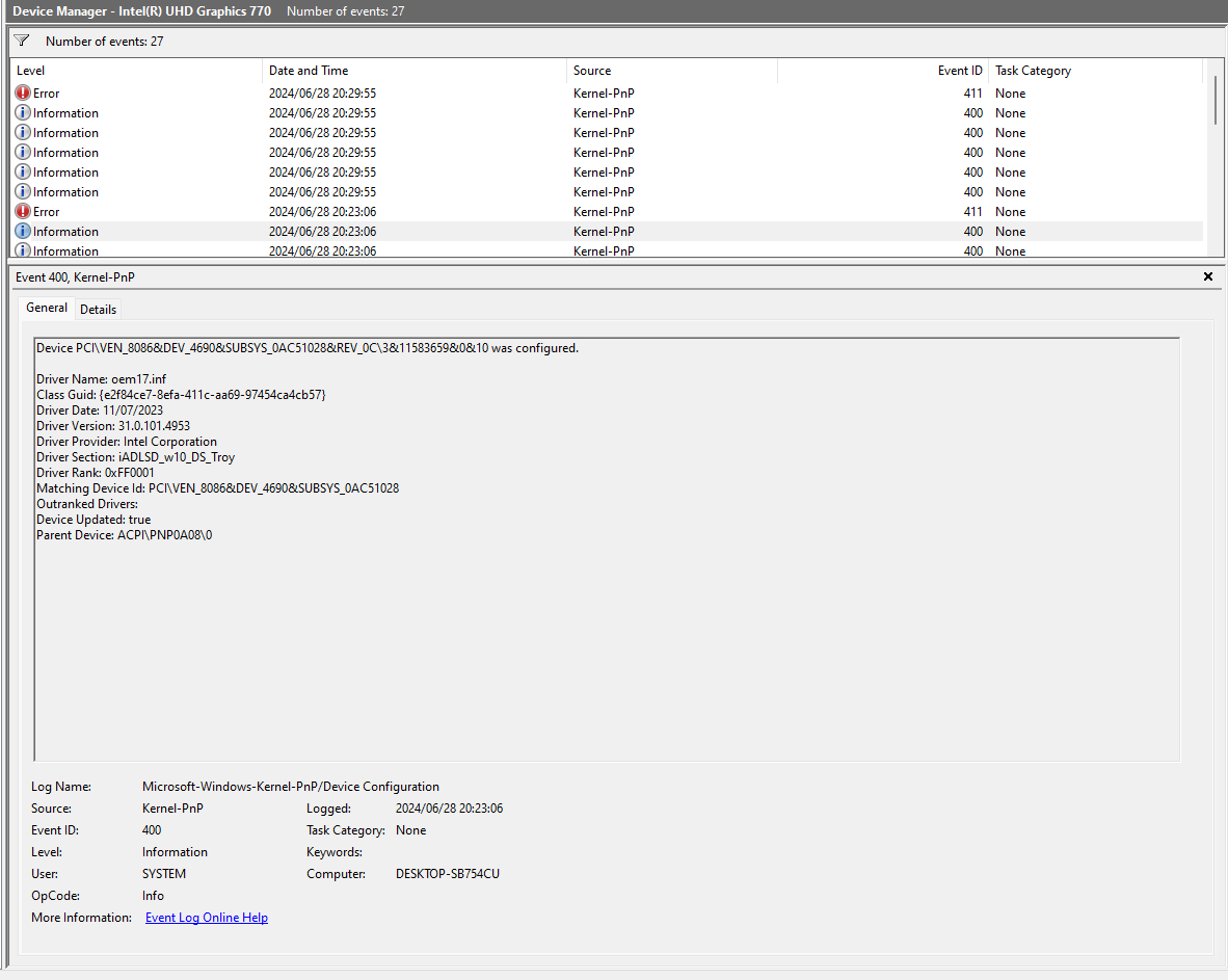 Event viewer error source advanced error reporting pci express