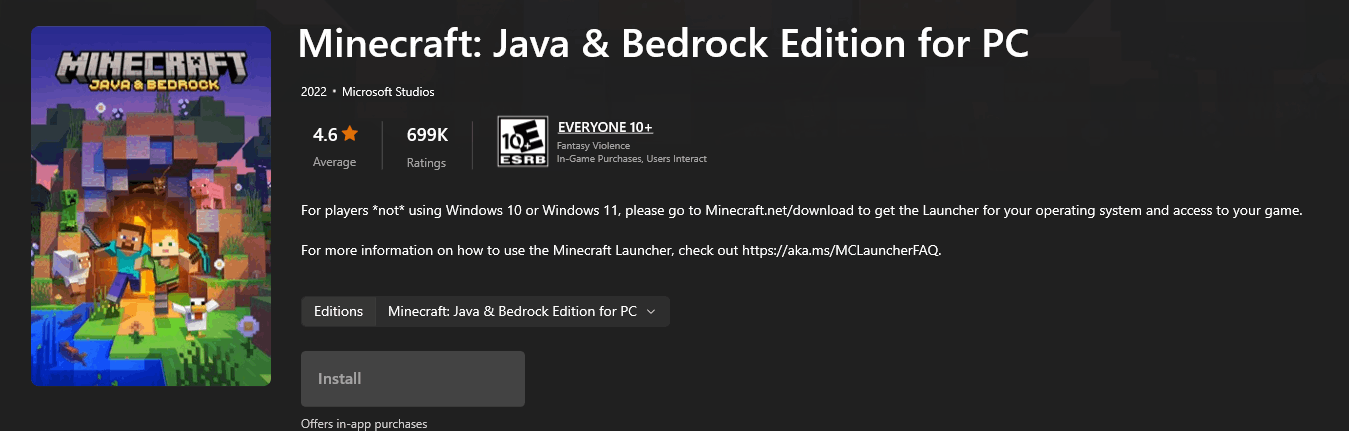 Erro na instalação do Minecraft para Windows 10 e 11. - Microsoft