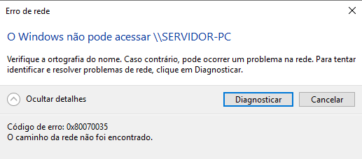 Windows 10 - Erro 0x80070035 no compartilhamento em rede