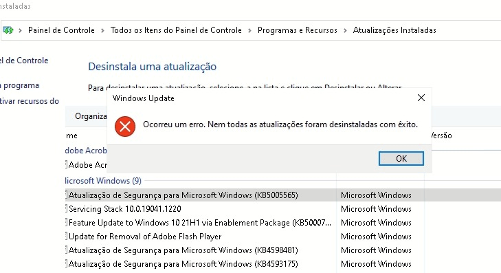 Está dando erro para baixar a atualização - Microsoft Community