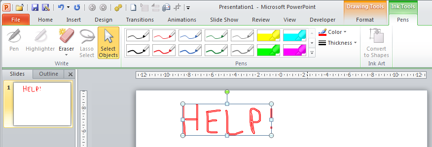 Annotate PowerPoint slides using pens tool 