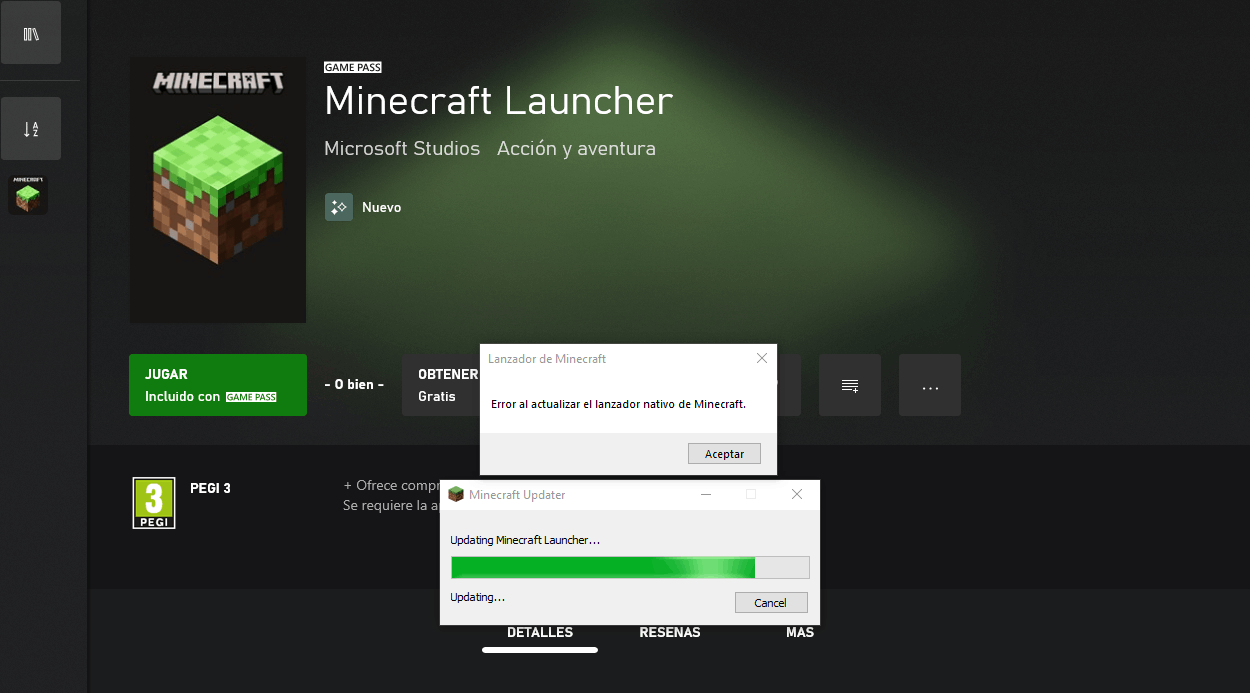 error al actualizar el lanzador nativo de minecraft - Microsoft Community