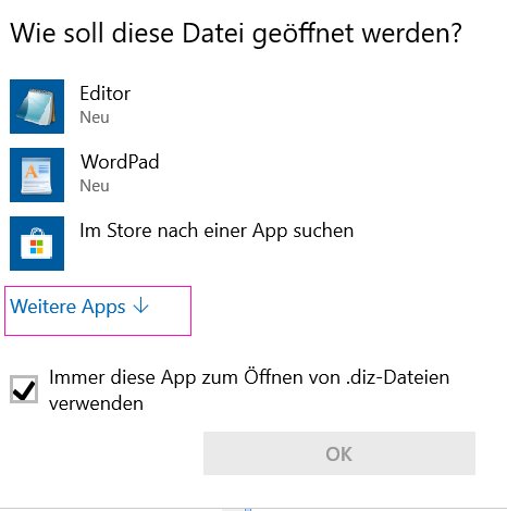 Öffnen mit - Andere App fehlt