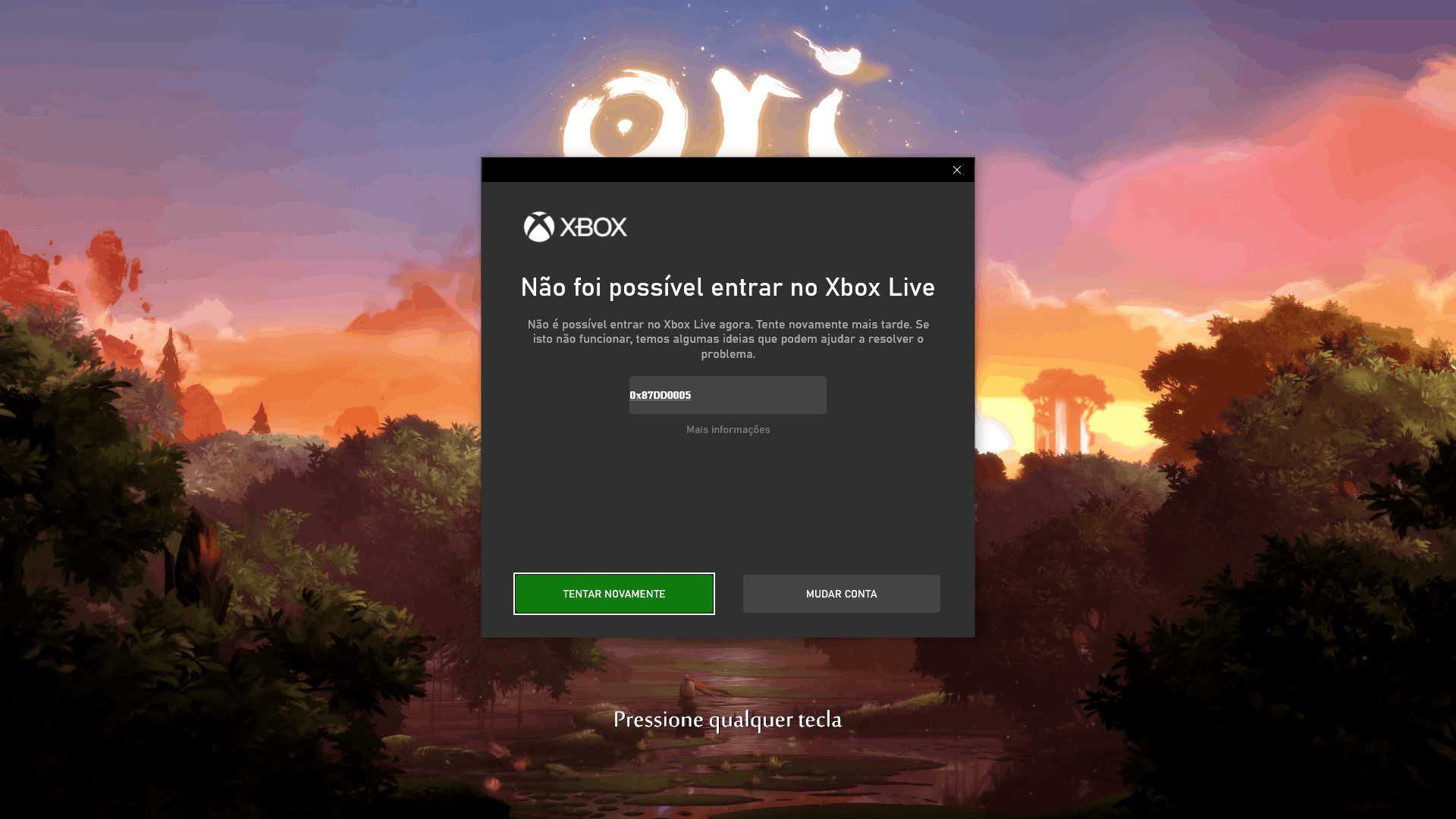 Erro 0x87DD0005 (Não foi possível entrar no Xbox Live) - Microsoft  Community