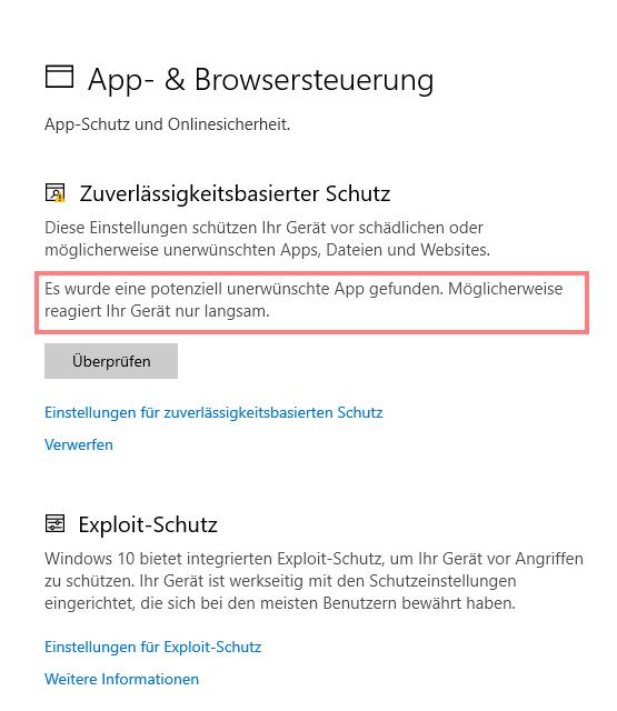 Windows Defender Meldung " Unerwünschtes Programm