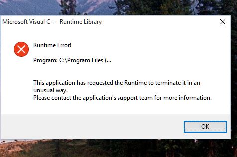 Microsoft Visual C Runtime Library Runtime Error Microsoft Community