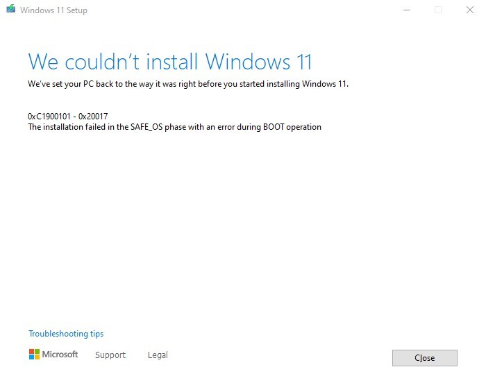 Windows 11 Installation Error! (0xC19001 - 0x20017) - Microsoft 
