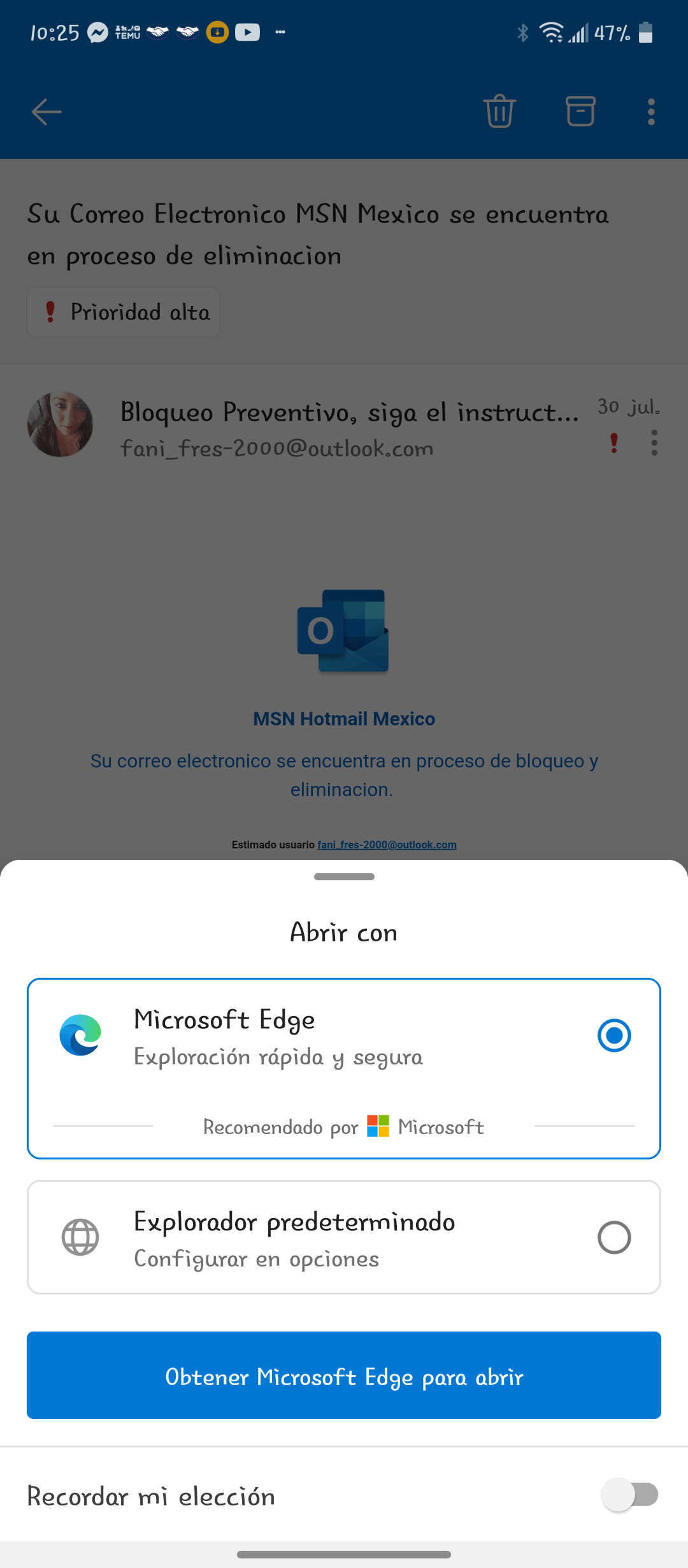 Porque me llego un mensaje de MSN Hotmail México que supuestamente -  Microsoft Community