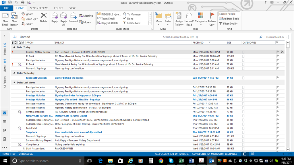 Outlook 2016 windows 10