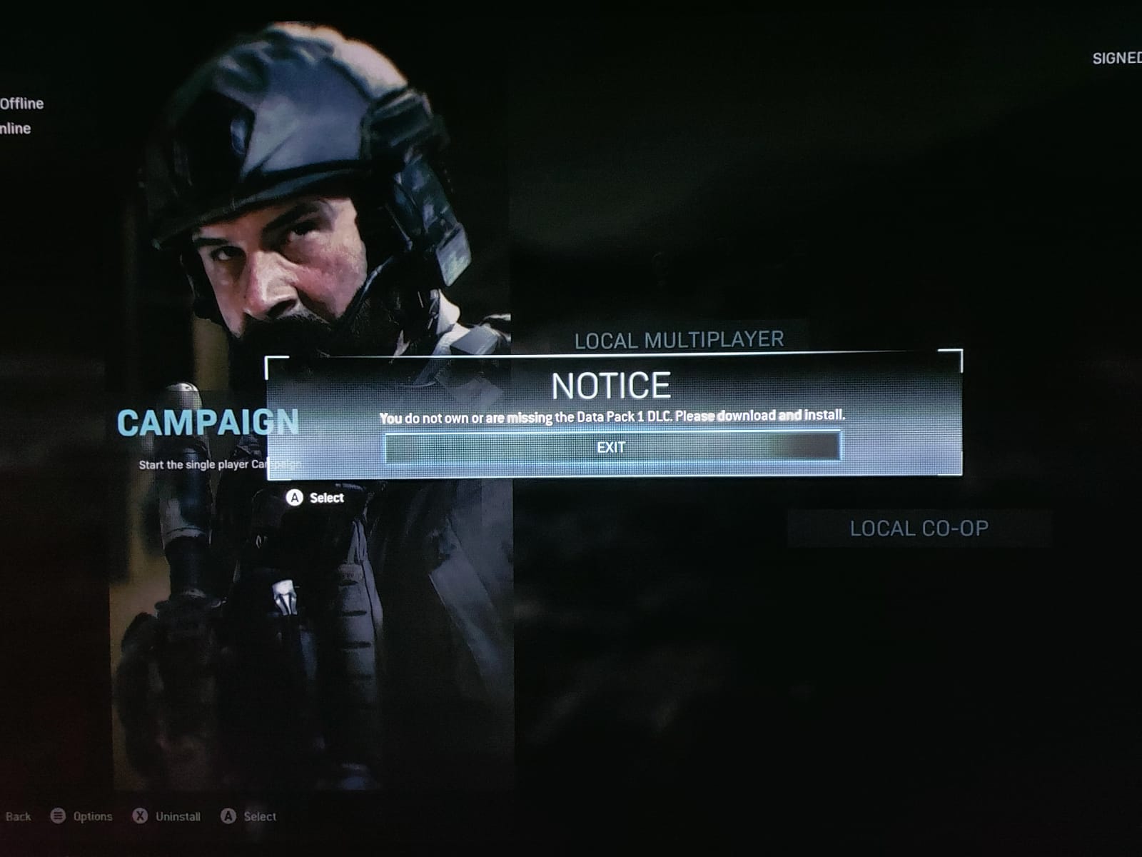 Call Of Duty Modern Warfare not allowing me to play campaign