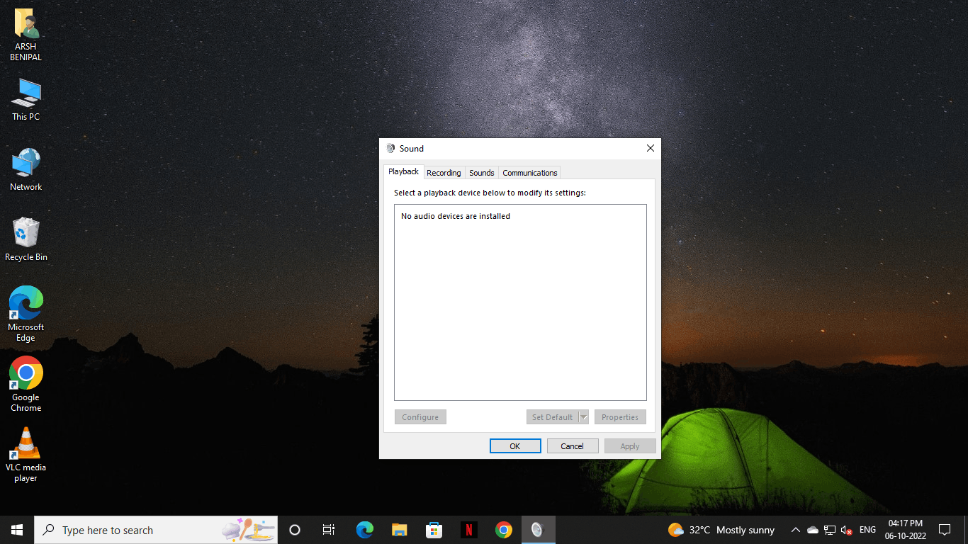 No audio devices are installed in playback tab microsoft community