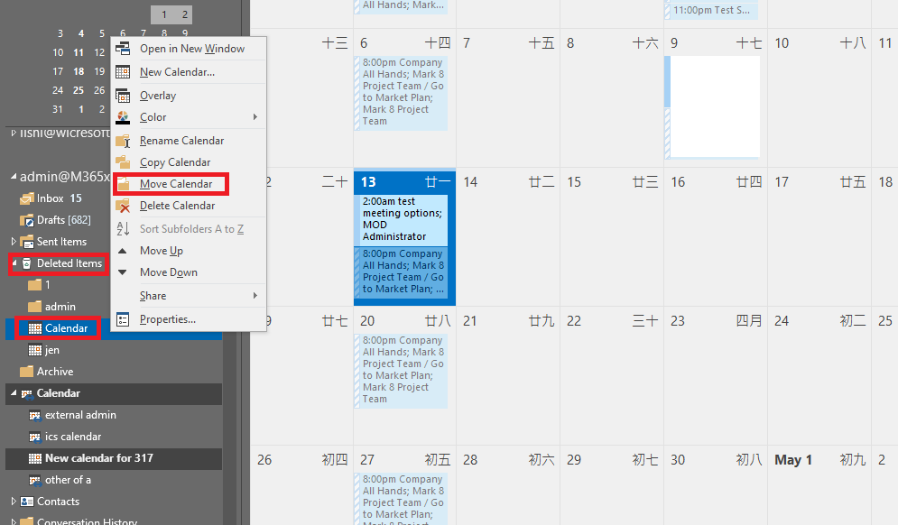 Office 365 Calendar in trash - Microsoft Community