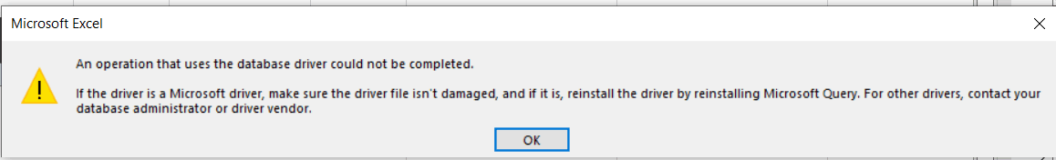 once i tries to refresh the data in excel i would gets an error ...