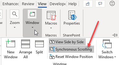 Microsoft word synchronous scrolling