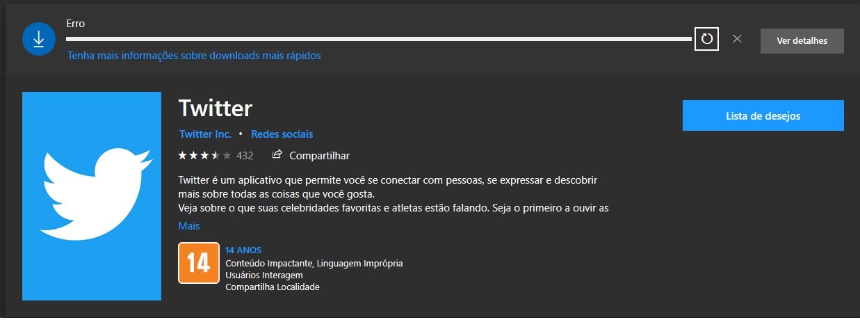 Erro na Windows Store não faz download de aplicativos e jogos - Microsoft  Community