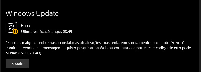 Está dando erro para baixar a atualização - Microsoft Community