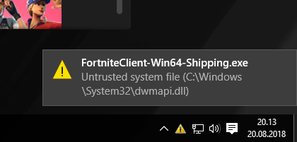 Dwmapi.dll Untrusted System File Fortnite After Reinstall Windows 10 Dwmapi Dll Errors On Games Microsoft Community