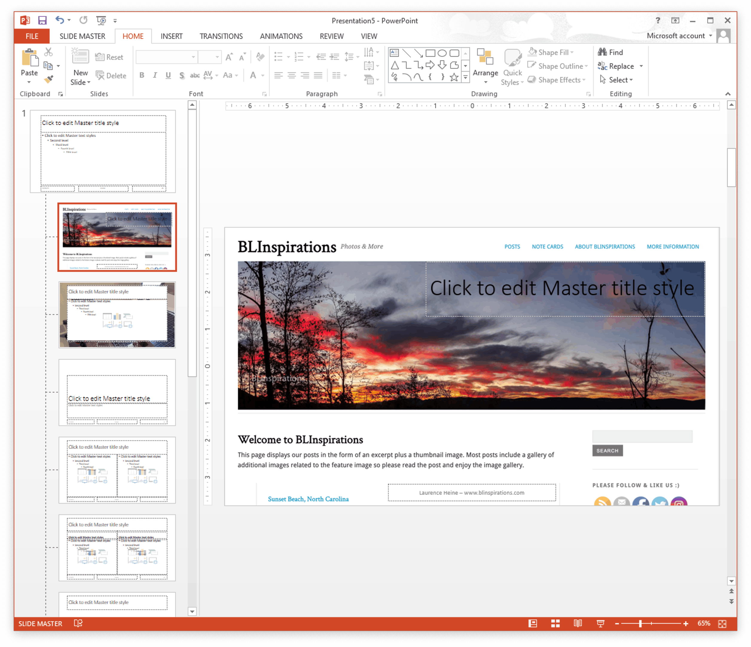 When applying a template to a new presentation the Master slide set ...