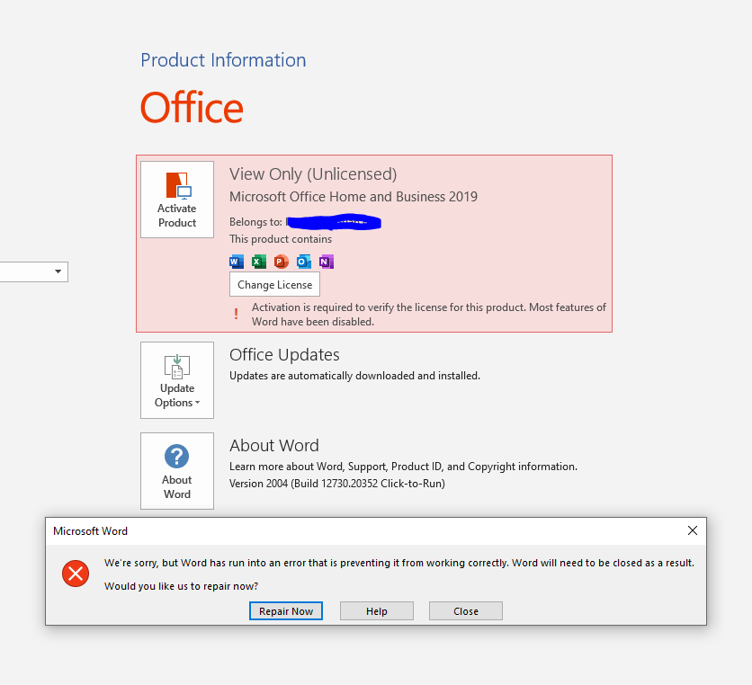 Unable to activate Office 2019 - Microsoft Community