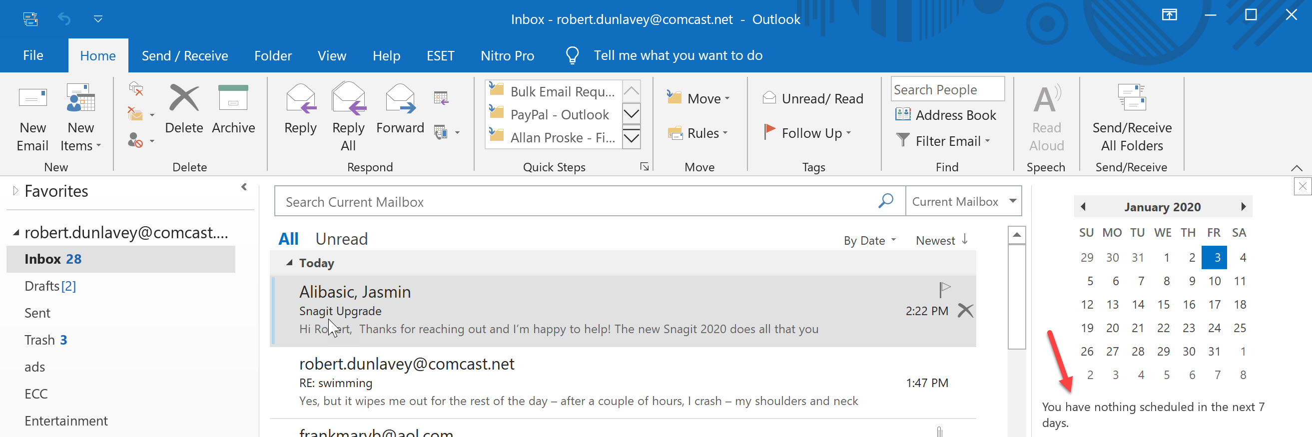 Outlook 2016 Not Syncing Calendars in "Mail" View vs. Microsoft Community