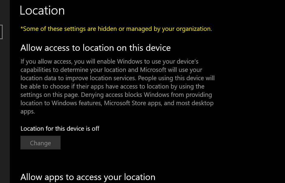 Some of these settings are hidden or managed by your organization 