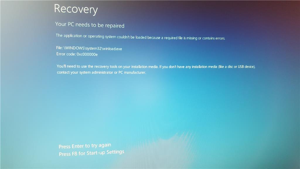 Error Code 0xce File Wiwindowssystem32winload Exe Microsoft Community