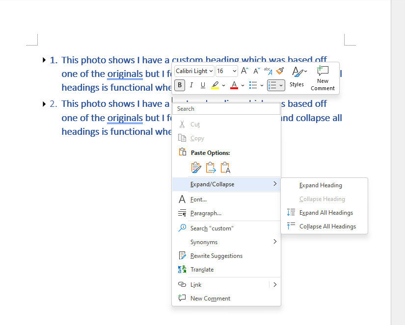 Word Heading Expand Collapse Disappears After Numbering Headings ...