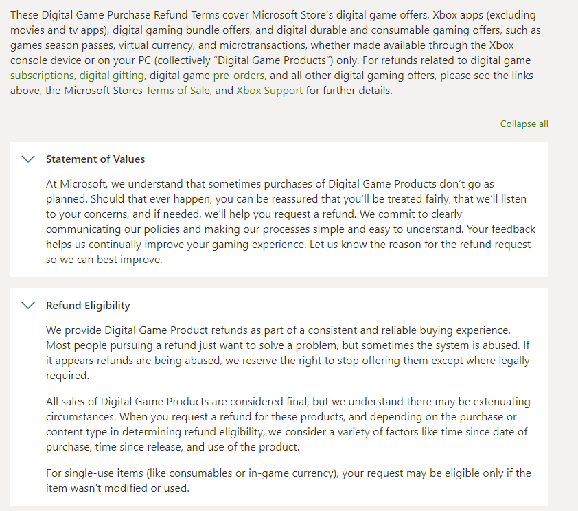 Microsoft store store refund digital game
