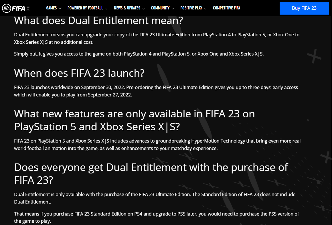 FIFA 23: How Dual Entitlement between PS4 - PS5 and Xbox One