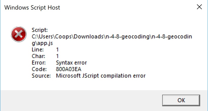 Windows Script Host Code 800a03ea Jscript Compilation Error - 