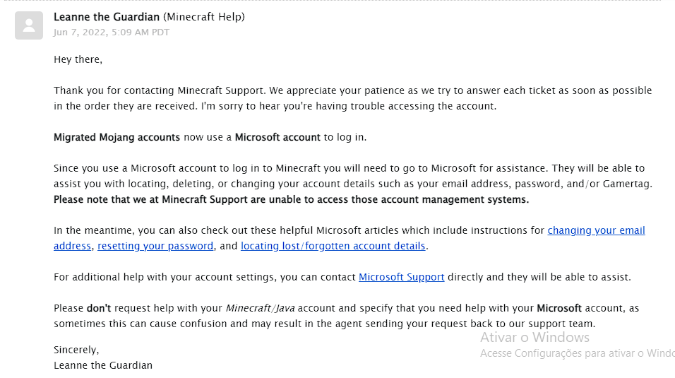 Suporte Para a Migração do Minecraft - Microsoft Community