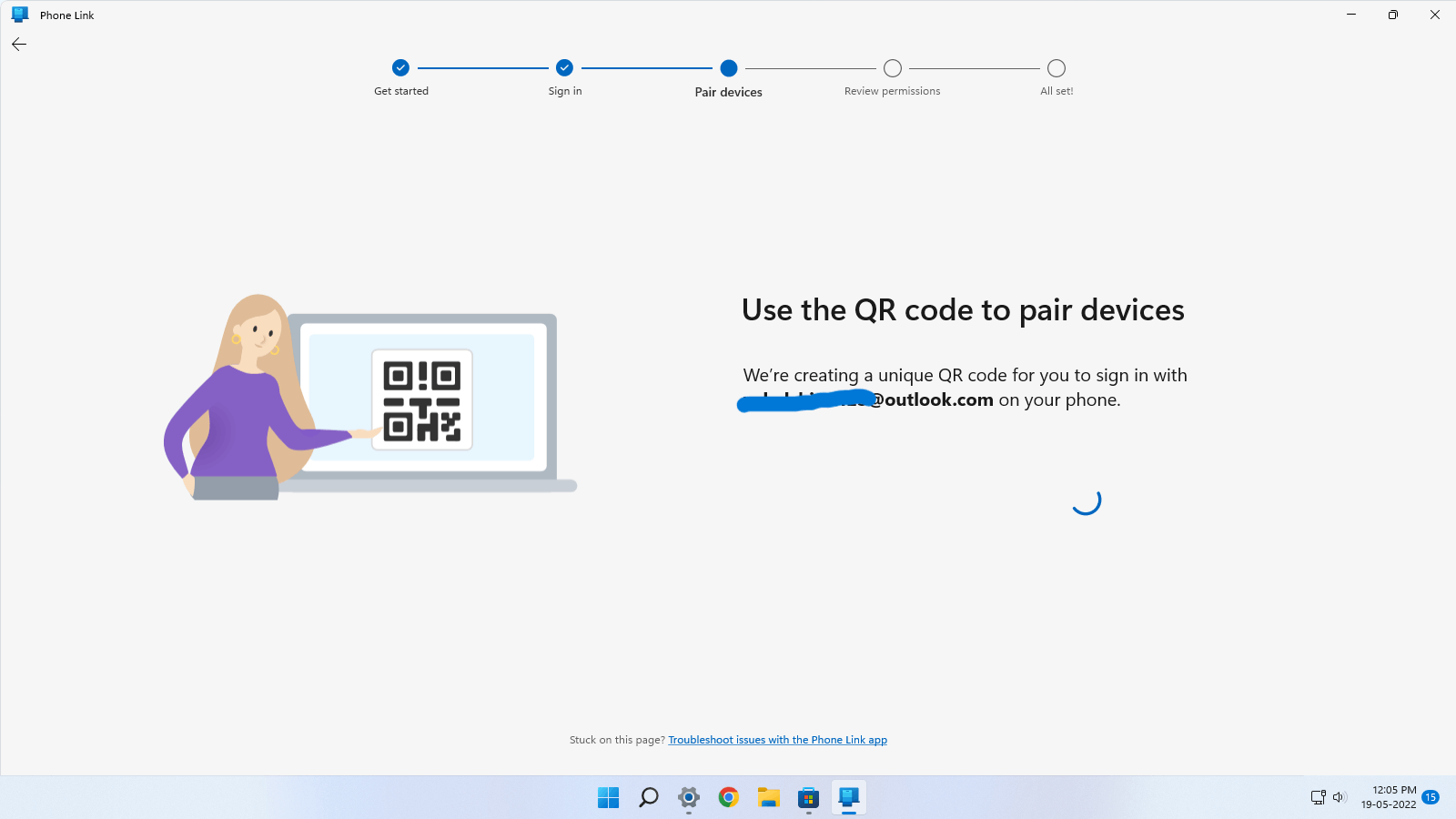 Struck at QR Code loading page in Phone Link App ! - Microsoft Community