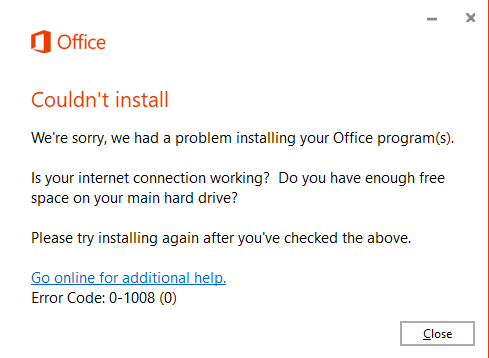 Office 365 Error Installation 0 1008 I Need A Solution