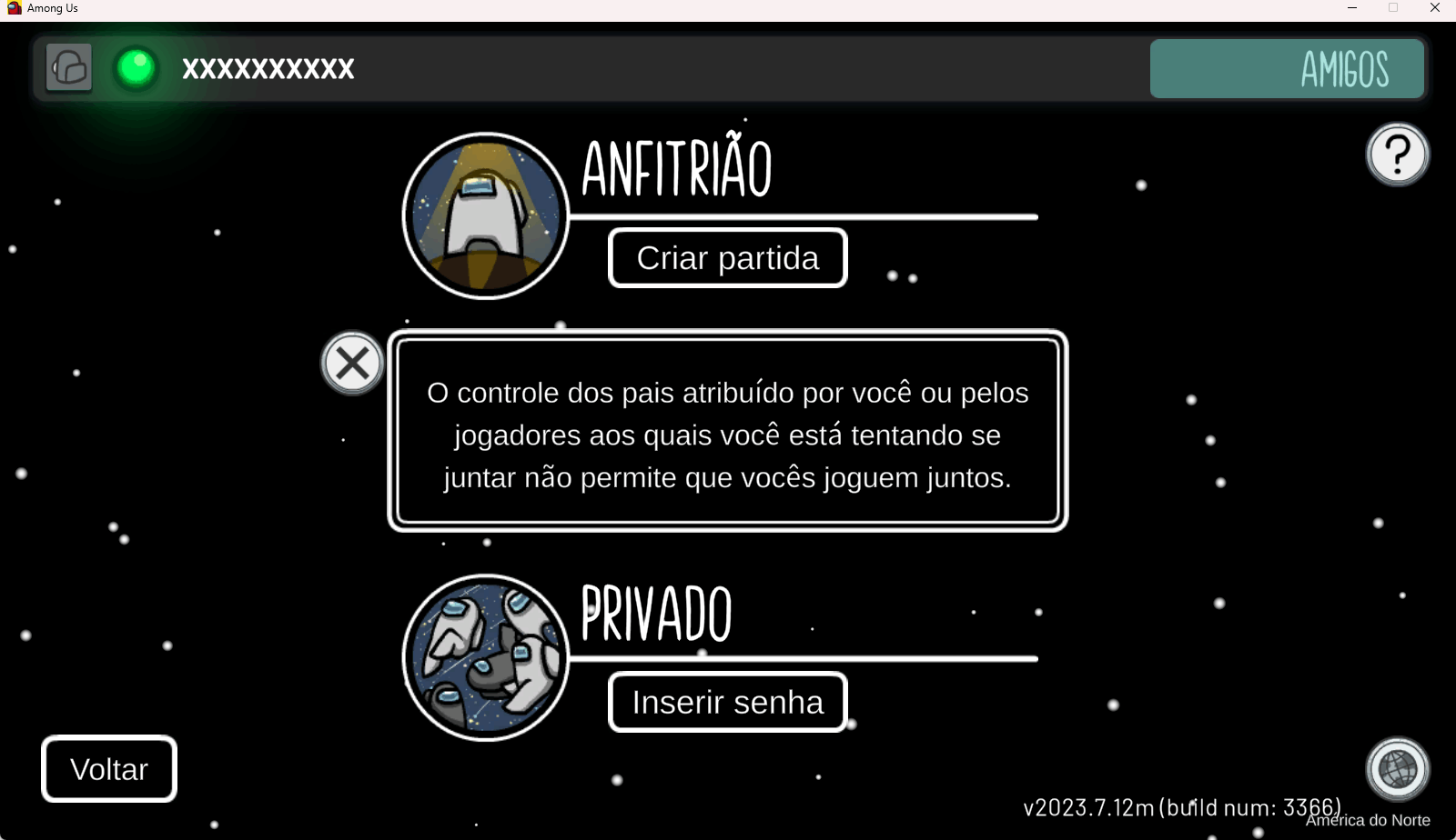 Estou tentando jogar, mas aparece a mensagem 