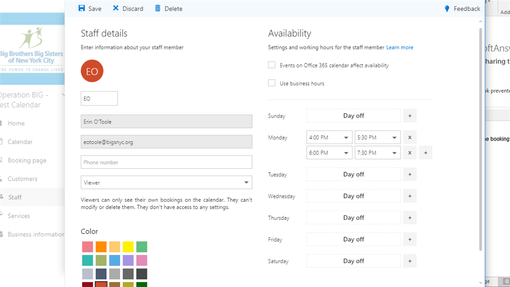 Microsoft Bookings sharing the bookings calendar through Outlook