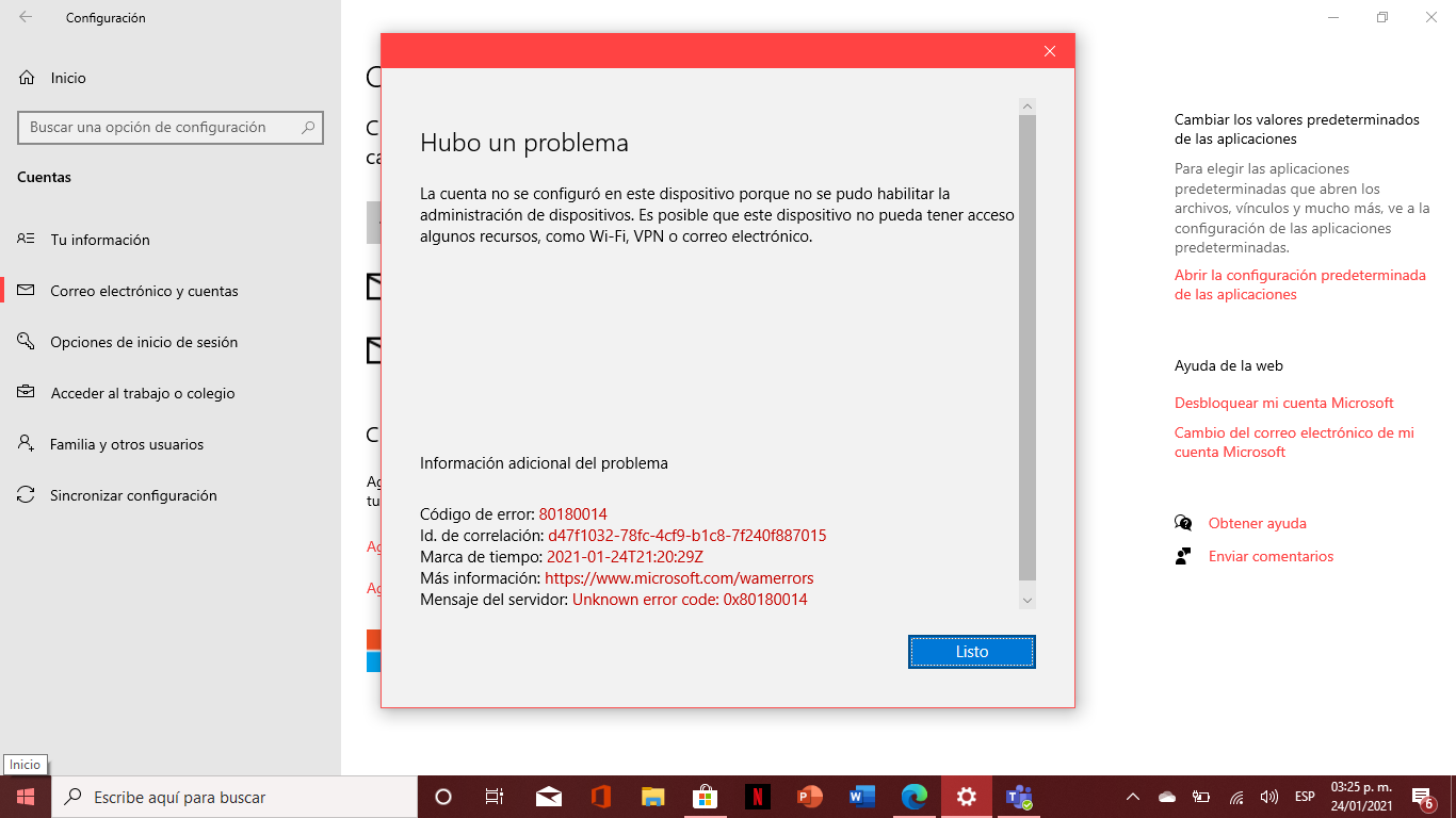 Error "La cuenta no se configuró en este dispositivo porque - Microsoft - Error Al Configurar Imagen De Cuenta Windows 10