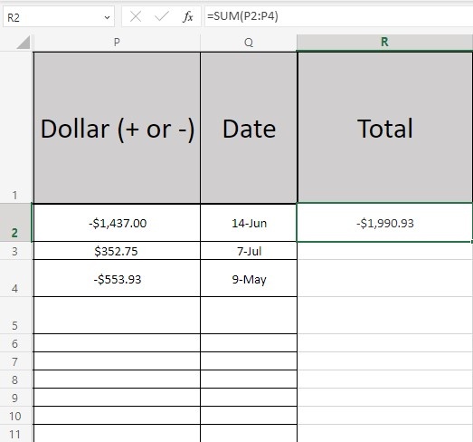 How To Sum Positive And Negative Numbers In The Same Column Microsoft Community