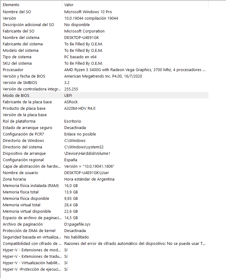 PANTALLAZO AZUL AMD RYZEN 5 3400G ASROCK A320 HDV R4.0 Microsoft