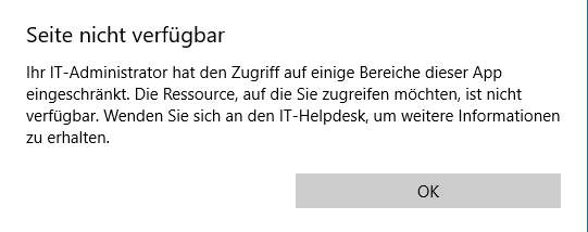 IT-Administrator hat den Zugriff auf einige Bereiche dieser App eingeschränkt. (Security...