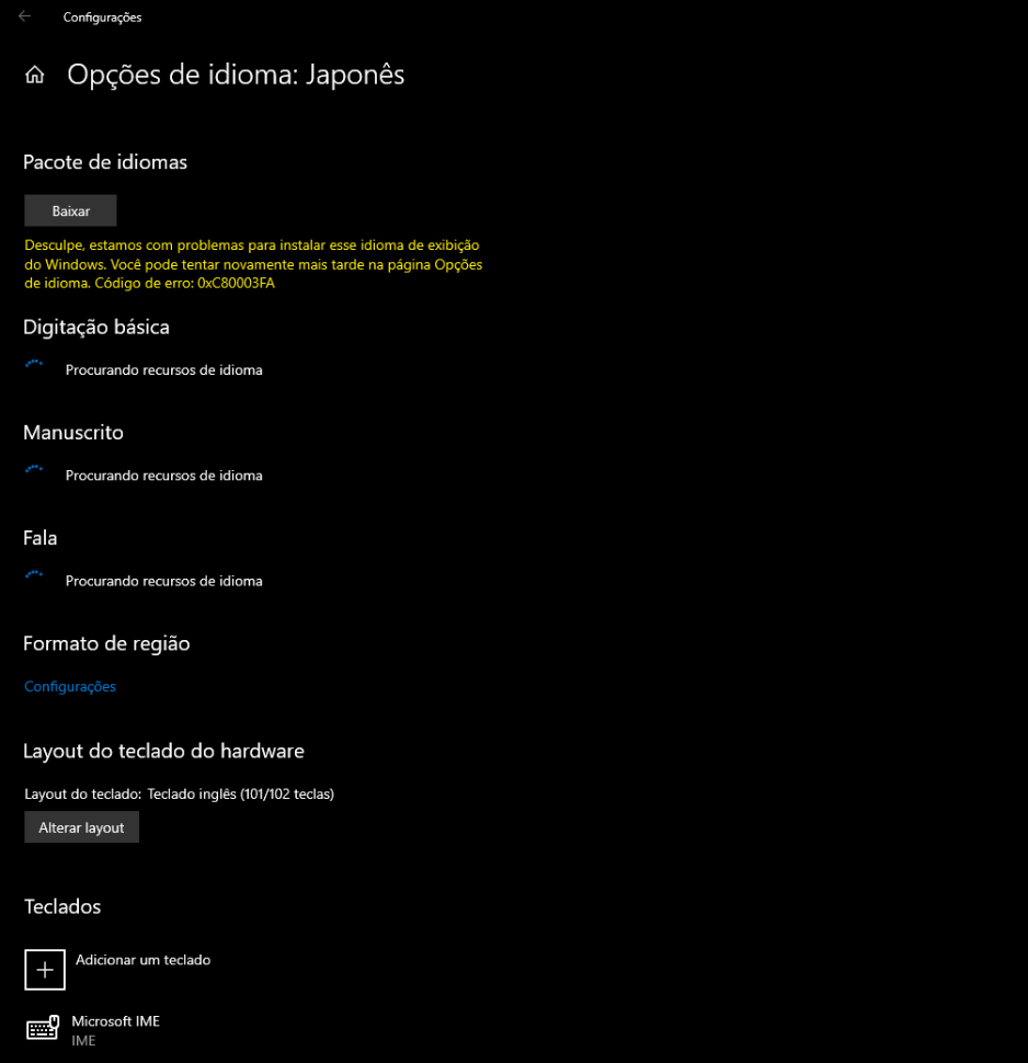 Erro ao tentar baixar pacote de idioma - Microsoft Community