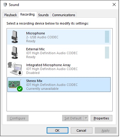 tilfredshed Rendition announcer Stereo Mix For Windows 10 has no levels and will not engauge - Microsoft  Community