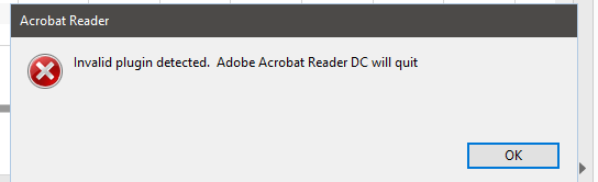 Invalid plugin detected adobe reader will quit что делать