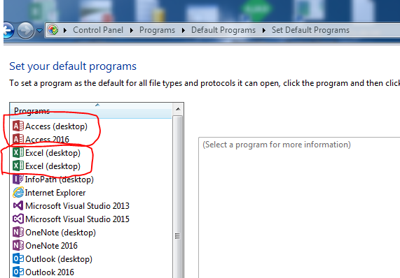 Can Not Make The Office 16 Default Programs On Window 7 64bit Microsoft Community