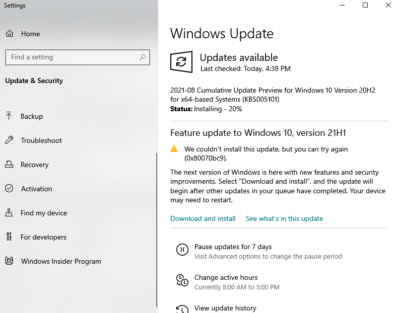 Windows Update stuck at 20% for about 2 hours. - Microsoft Community