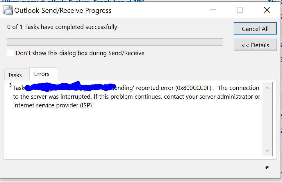 Outlook error code 0X800CCC0F - Microsoft Community